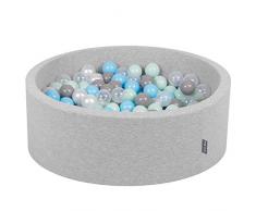KiddyMoon Bällebad 90X30cm/200 Bälle ∅ 7Cm Bällepool Mit Bunten Bällen Für Babys Kinder Rund, Hellgrau:Perle-Grau-Transparent-Baby Blau-Mint