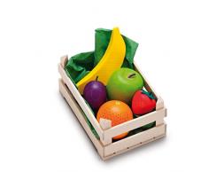 Erzi Sortiment in der Holzsteige Obst, klein, Spielzeug-Lebensmittel, Kaufladenzubehör