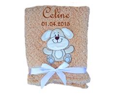 Flauschige Babydecke mit Namen bestickt Geschenk Baby Taufe Geburt (hellbraun)