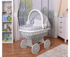 WALDIN Baby Stubenwagen-Set mit Ausstattung,XXL,Bollerwagen,komplett,26 Modelle wählbar,Gestell/Räder grau lackiert,Stoffe grau/Sterne-grau