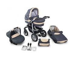 Clamaro CORAL 2017 Kinderwagen 3 in 1 Kombi System (24 Farben wählbar) mit Babywanne Gruppe 0+ (0-13 kg), Sport Buggy und Auto Babyschale Aufsatz (ISOFIX), Alu-Stahl Gestell mit Luftreifen und einstellbarer Fahwerk Federung,