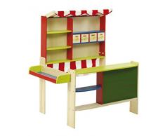 roba Kaufladen Marktstand, Kinder Kaufmannsladen inkl, Kaufladenzubehör, Holz bunt, Verkaufsstand mit Tafel, Theke, Seitentheke & Markise