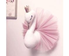 hinffinity Tier Hängende Wand Dekor 3D Goldene Krone Schwan Süße Wand Kunst Hängende Mädchen Schwan Puppe Stofftier Geschenk Für Kindergarten Kinder Schlafzimmer Spielzimmer Dekoration