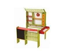 roba Kaufladen Marktstand, Kinder Kaufmannsladen, Holz grün/rot, Verkaufsstand mit Theke, Tafel, Seitentheke & Markise