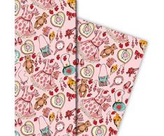 Kartenkaufrausch Hinreißendes Mädchen Geschenkpapier Set 4 Bogen, Dekorpapier mit Puppen, Kleidchen und Schmuck für tolle Geschenkverpackung, Musterpapier zum basteln 32 x 48cm