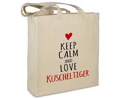 Stofftasche mit Namen Kuscheltiger - Motiv Keep Calm - Farbe beige - Stoffbeutel, Jutebeutel, Einkaufstasche, Beutel