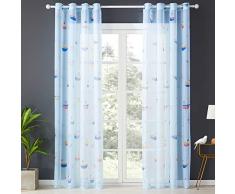 Topfinel Transparente Vorhänge mit Ösen Boot/Schiff Mustern Kurze Gardine für Kinderzimmer Fenster Wohnzimmer 2er Set 160x140cm (HxB) Baum