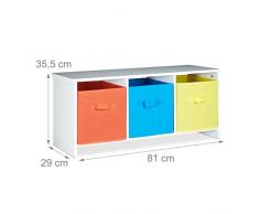 Relaxdays Kindersitzbank mit Stauraum ALBUS, bunte Stoffkörbe, Spielzeugtruhe zum Sitzen, Faltbare Stoffboxen, Spielzeugaufbewahrung, HxBxT: ca. 35,5 x 81 x 29 cm, weiß