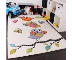 Paco Home Kinder Teppich Niedliche Eulen Creme Blau Orange Grün, Grösse:133 cm Quadrat