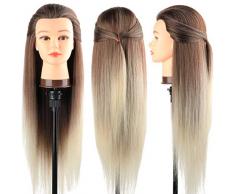Trainingsköpfe 100% von dem Hochtemperaturfaser Haar Hairdressing Cosmetology Mannequin Frisierkopf Übungskopf mit Halterung+ DIY Haar Zubehör styling (C)