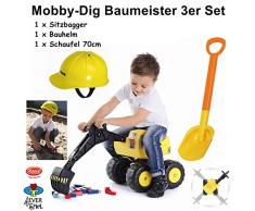 4everspiel/Gowi Mobby-Dig Baumeister 3er Set / Sitzbagger + Bauhelm + Schaufel