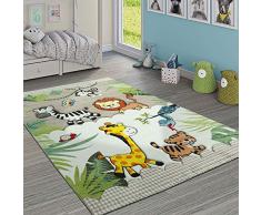 Paco Home Kinderteppich Kinderzimmer Dschungel Tiere Giraffe Löwe AFFE Zebra Beige Creme, Grösse:80x150 cm