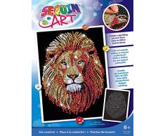 MAMMUT 8041207 - Sequin Art Paillettenbild Löwe, Steckbild, Bastelset mit Styropor-Rahmen, samtige Bildvorlage, Pailletten, Steckstiften, Anleitung, für Kinder ab 8 Jahre