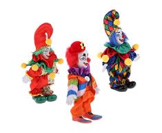 3pcs 7 Zoll Porzellan Lächelnde Clown Puppe, Die Bunte Ausstattungen, Lustige Harlekin Puppe, Zirkus Stützen, Halloween Dekor Trägt