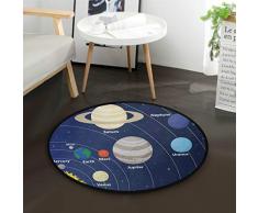 MNSRUU Raum-Solarsystem mit Sonnen-Planeten-Mond-ERD- und Stern-Teppich, rund, für Wohnzimmer, Schlafzimmer, 92 cm Durchmesser