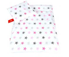 BABYLUX 2 tlg. Set Bezug für Kinderwagen Stubenwagen oder Wiege Garnitur Bettwäsche Kissen Decke 60 x 78 cm (93. Sterne Rosa)