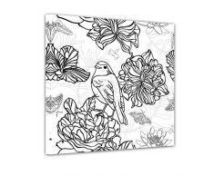 Bilderdepot24 Vogel mit Blumen - Ausmalbild auf Leinwand, aufgespannt auf Rahmen - Quadrat-Format - 60x60 cm