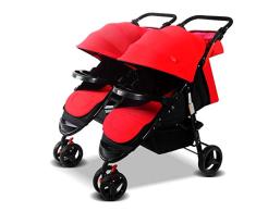 KHUY Doppelkinderwagen, Zwillingspuppenwagen/Kinderwagen mit kostenloser Kutsche, Oxford, Spaziergänger for 1 Junge Puppe und 1 Mädchen Dol (Color : Wine red)