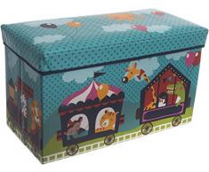 Bieco Aufbewahrungsbox mit Deckel Kinder Zirkus, faltbar, Sitzhocker mit Sitzgelegenheit, und Polsterung, Spielzeugkiste mit Stauraum, Sitztruhe, Jungen & Mädchen, 66 L, Belastbar bis 80 Kg, türkis