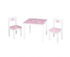 roba Kinder Sitzgruppe Krone, Kindermöbel Set aus 2 Kinderstühlen & 1 Tisch, Sitzgarnitur mit Prinzessin/Schloß/Einhorn Bedruckung in rosa