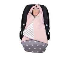 ULLENBOOM ® Einschlagdecke BabyschaleRosa Grau (Made in EU) - Babydecke für Autositz (z.B. Maxi Cosi ®), Babywanne oder Kinderwagen, ideale Decke für Babys (0 bis 9 Monate)