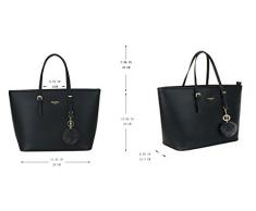 LI&HI Damen Handtasche Shopper Handtasche Schwarz Elegant Schwarze Groß Damen Tasche für Büro Schule Einkauf mit Kaninchen Pelz Kugel Plüsch Schlüsselring (Verbesserte Version) - 34/29/15.5 CM