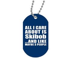 All I Care About Is Skibob - Military Dog Tag Royal Militär Hundemarke Weiß Silberkette ID-Anhänger - Geschenk zum Geburtstag Jahrestag Muttertag Vatertag