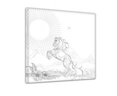 Bilderdepot24 Pferd - Ausmalbild auf Leinwand, aufgespannt auf Rahmen - Quadrat-Format - 40x40 cm