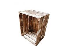 Teramico Holzkiste 50 x 40 x 30cm - Vintage-Look geflammt - Weinkiste Obstkiste Set Dekoration (Einzel - Kiste, Ohne Ablage)