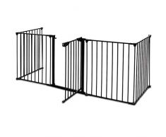 COSTWAY Kaminschutzgitter Metall, Absperrgitter 300cm mit 5 Elementen inkl. Tür, Konfigurationsgitter faltbar, Schutzgitter Kindergitter Treppengitter Laufgitter Türschutzgitter Laufstall, schwarz