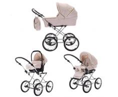 Friedrich Hugo Natureline Uni | 3 in 1 Kombi Kinderwagen Komplettset | Öko Nostalgie Kinderwagen | Farbe: Hugo Silver