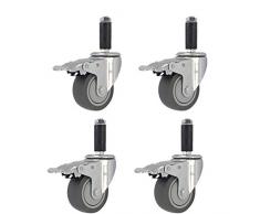 Stille Schwenkrollen,4 Möbelrollen,100mm Schwerlastrollen,Expansionsrollen Mit Bremsen Zum Transport Von Rollen für Krippen, Wagen Und Ersatzrollen(4×brake4in)