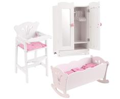 KidKraft Puppenmöbel-Set Lillie aus Holz - Puppenschrank , Puppenwiege und Puppenhochstuhl