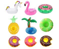 Badespielzeugset Aufblasbare Getränkehalter, Badezimmer Küche Einhorn Flamingo Palm Island Krapfen Frucht Cartoon Aufblasbares Flaschenhalter Badespielzeug Pool Untersetzer für Bier Getränke Saft