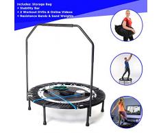 MaXimus PRO Faltbares Trampolin | Nr. 1 Indoor Minitrampolin mit Haltestange für Erwachsene| Bestes Fitnessstudio für zu Hause | KOSTENLOSER Aufbewahrungsbeutel, Spannbänder, ONLINE- & DVD- Workouts!