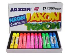 Honsell 47408 - Jaxon Ölpastellkreide, 12er Set, 2 x 6 Neon-Farben im Kartonetui, brillante, lichtechte Farben, für Künstler, Hobbymaler, Kinder, Schule, Kunstunterricht, frei von Schadstoffen