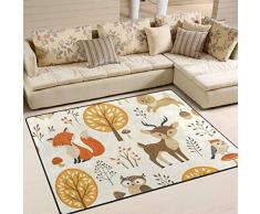 Ahomy Area Teppich Baum Vogel Eule Hirsch Fuchs Muster, Polyester, multi, 63 x 48 inch