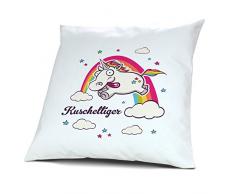 Kopfkissen mit Namen Kuscheltiger - Motiv Verrücktes Einhorn, 40 cm, 100% Baumwolle, Kuschelkissen, Liebeskissen, Namenskissen, Geschenkidee