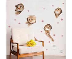Bomeautify Kitty Wandsticker 3D Stereo kreativ Wand Dekoration Wohnzimmer niedlich Tier Aufkleber Kleiderschrank Nacht Aufkleber können 4 3D Kitty entfernt werden