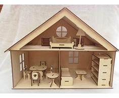 Puppenhaus aus Holz - mit vielen Möbeln - 40 cm - Handarbeit