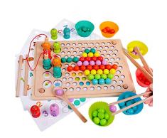 Rolimate Holzspielzeug Angelspiel Magnetisches Holzpuzzle Brettspiel, Clip Perlen Montessori Vorschule Spielzeug für Kinder, Lernspielzeug Matching-Spiel Geburtstag Geschenk für 3 4 5 Jahre