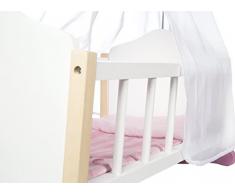 roba Puppenwiege aus Puppenmöbel Serie „Scarlett“, Puppenbett zum Wiegen inkl. textiler Ausstattung, Bettwäsche und Himmel, Puppenzubehör, weiß lackiert