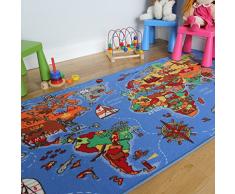 Lehrreiche UNTERHALTSAME farbenfrohe Weltkarte Spielteppich Länder & Meere Kinderteppich 95x200cm