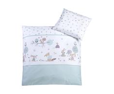 Babybettwäsche 80x80 + 35x40 cm, 100% Baumwolle, Made in Germany, Happy Animals mint