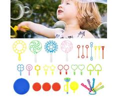 Waheed Seifenblasen Set für Kinder, 29 Stück Große Seifenblasenstäbe - Seifenblasen Blase Zauberstab Seifenblasen Gross Kinder, Kinder Seifenblasen Set Multibubbler für Sommer Outdoor aktivitäten