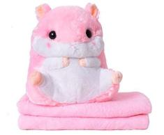 TE-Trend 2in1 Baby Kinder Plüschtier Hamster 40cm mit Fleecedecke im Bauch des Kuscheltieres in Pink