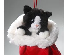 Katze schwarzweiß im Weihnachtsstrumpf aus Plüsch ca. 45cm (inklusive Socken) von Carl Dick