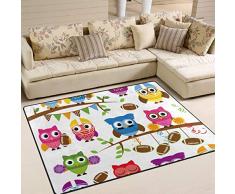 WowPrint Bunt Süßes Eule Vogel Design Teppich Groß Weich Teppich Wohnzimmer Schlafzimmer Küche Home Kinderzimmer Decorator 160 x 121 cm