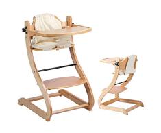 Greensen Kinderhochstuhl Holz Hochstuhl Essensstuhl Babyhochstuhl Klappbar Baby Stuhl Höhenverstellbar Kinder Stuhl mit Rückenlehne Multifunktionssitz im gebogenen Design, Platzsparend, Natur