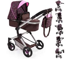 Bayer Design 18465AA Kombi Puppenwagen Vario mit Wickeltasche und Einkaufskorb, umwandelbar in einen Sportwagen, höhenverstellbar, modern, Braun, Pink